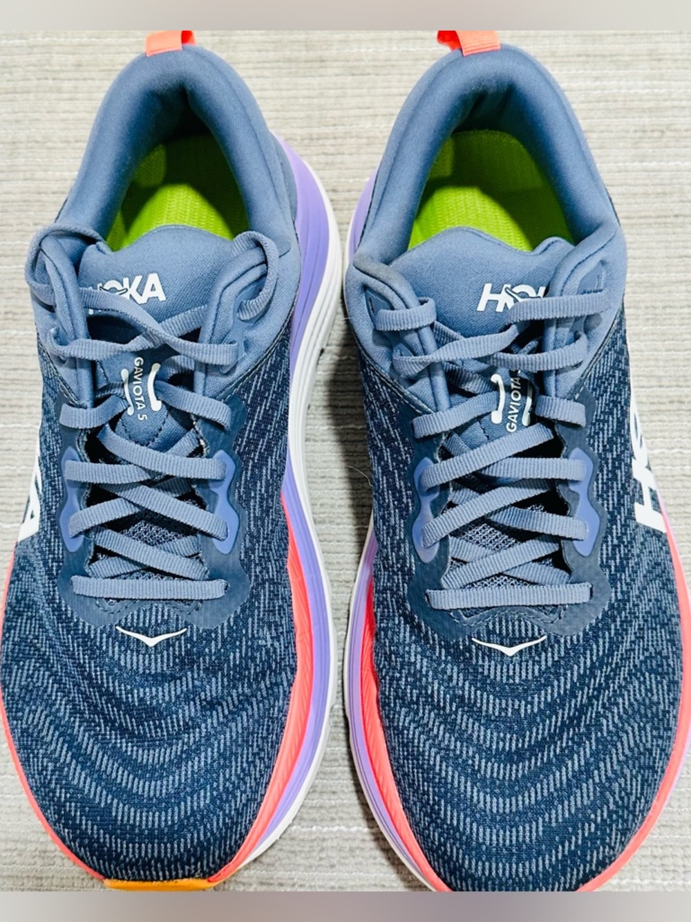 Hoka Women's Navy Sneakers with Purple and Coral Accents - Picture 7 of 9